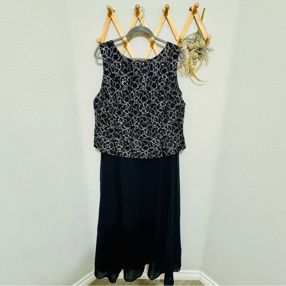 Jessica McClintock Gunne Sax Vintage Black Sequin Midi Dress Size 16W